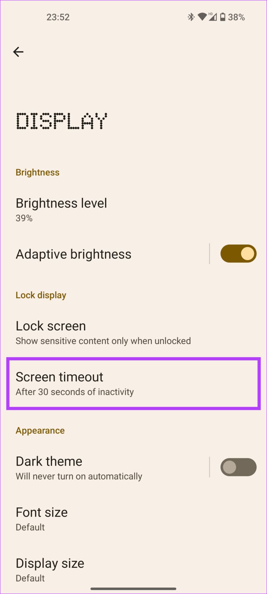 screen timeout