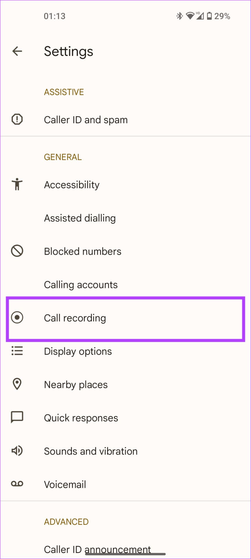 call recording settings