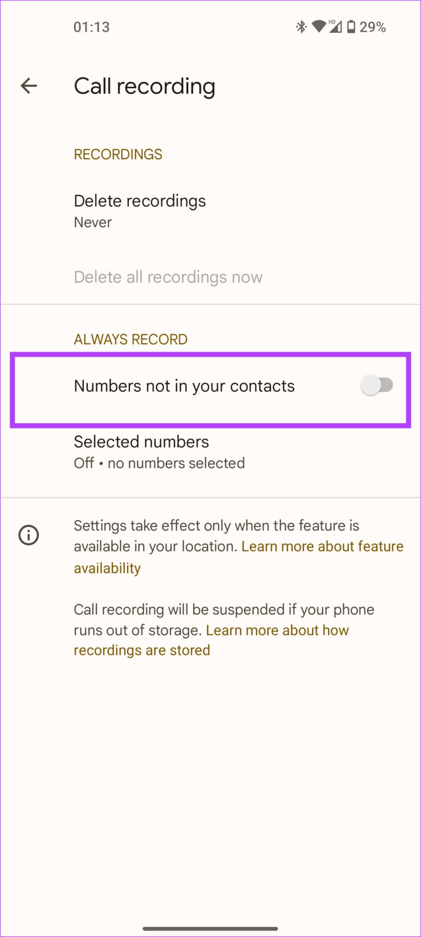always record unknown calls