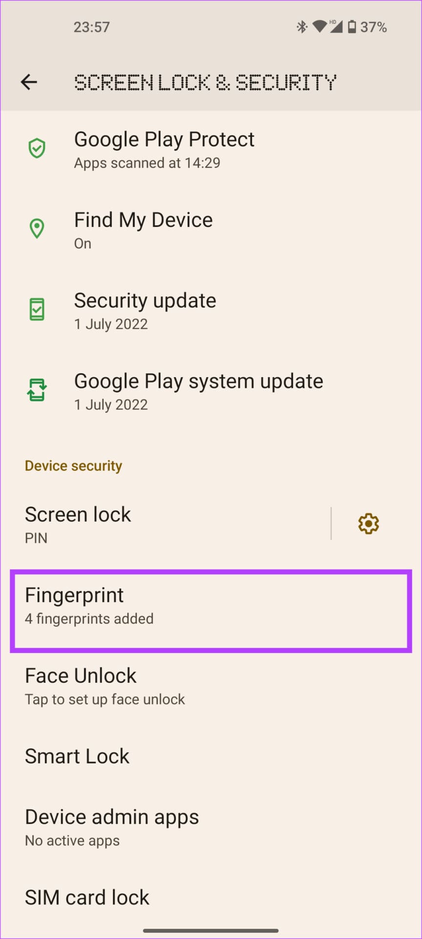 fingerprint settings