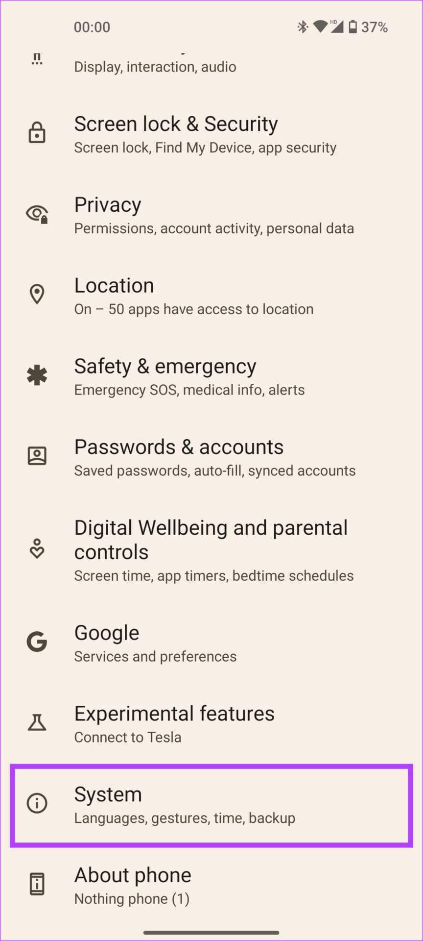system settings