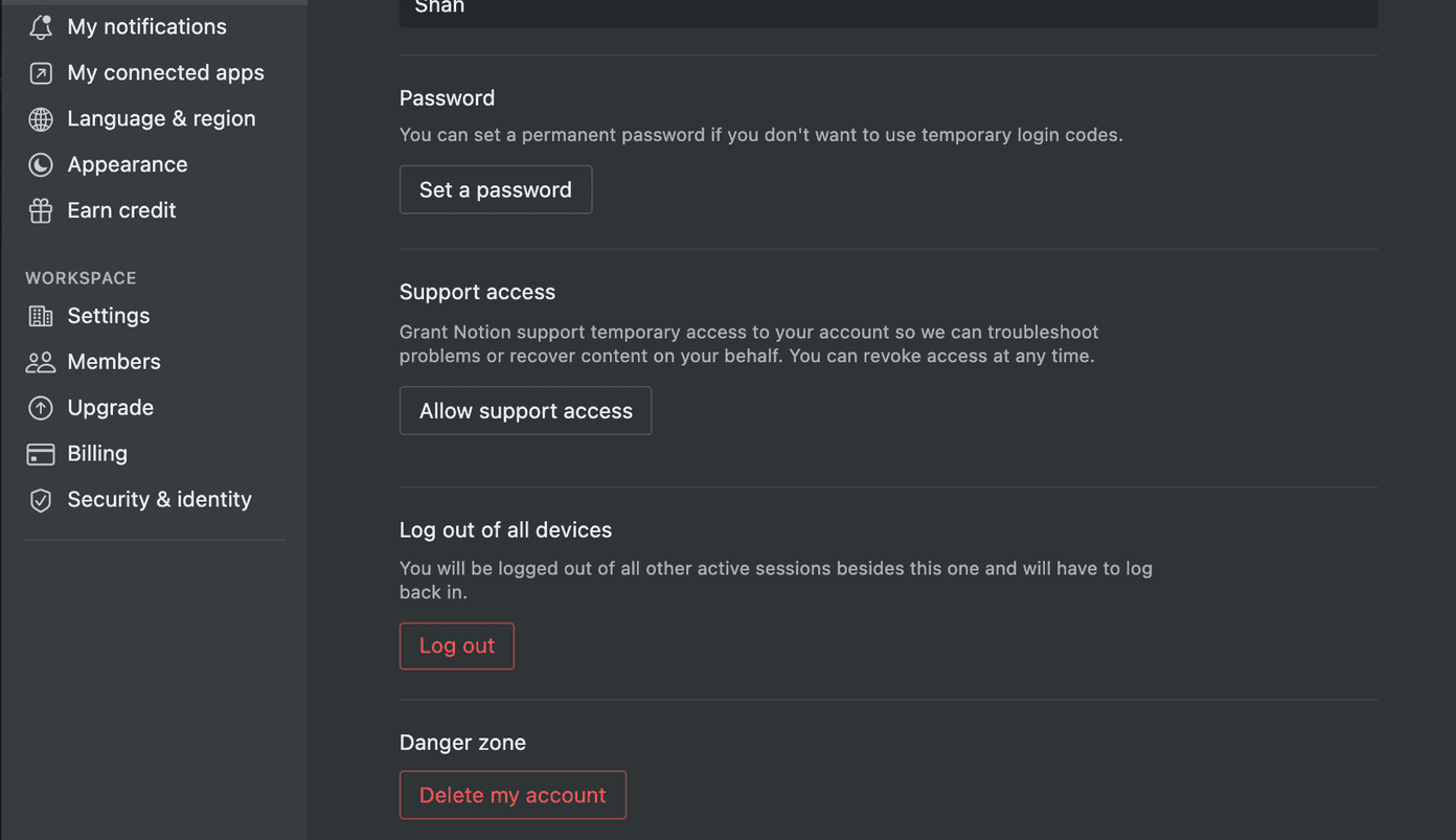Notion password
