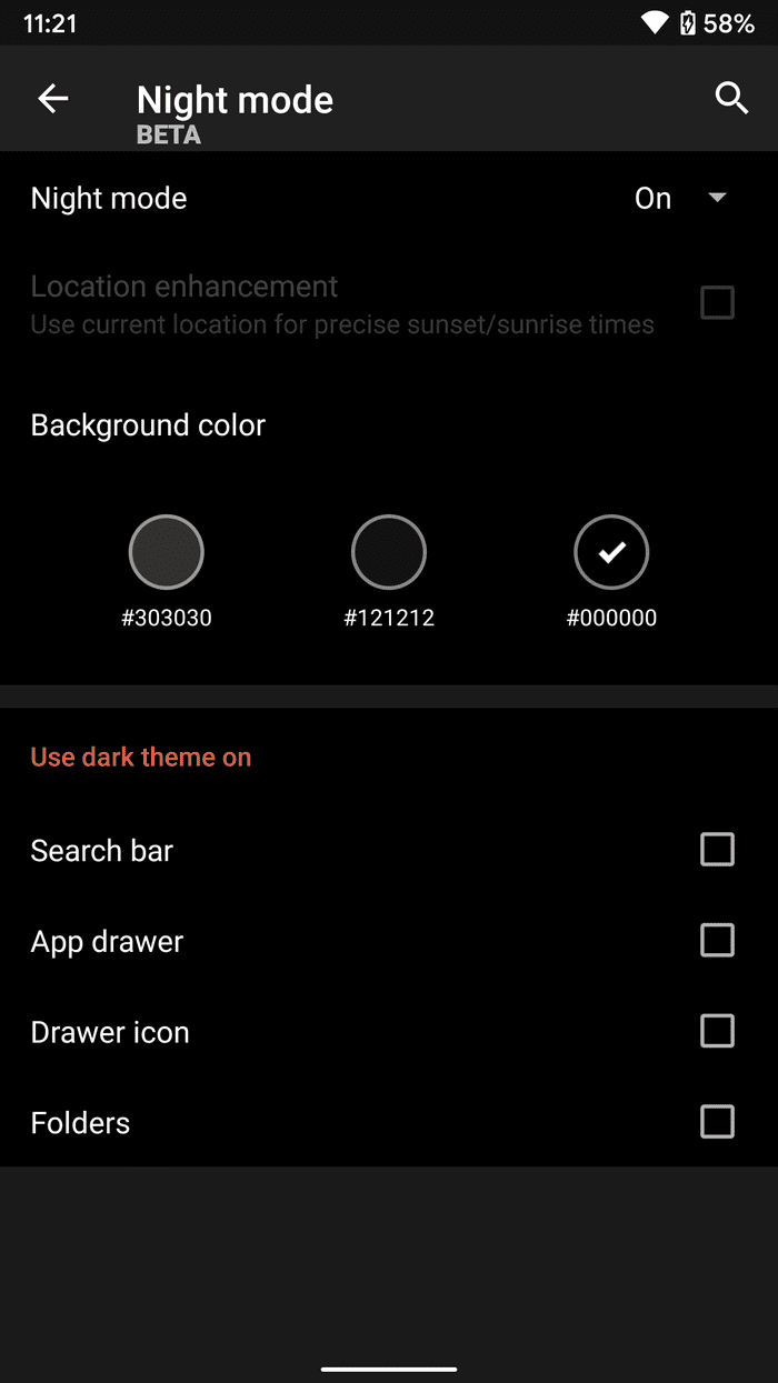 Nova night mode