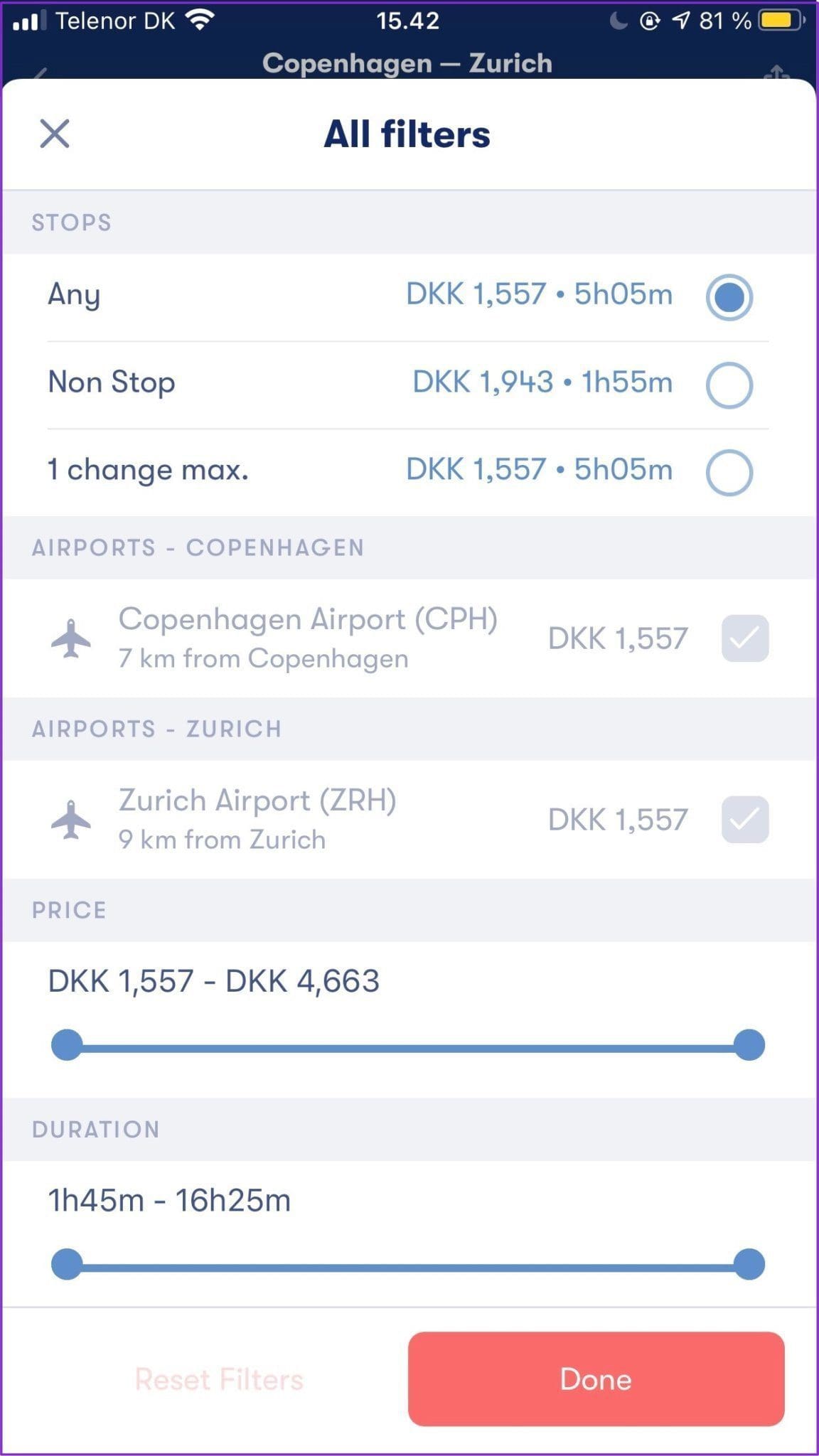 Omio flight filters