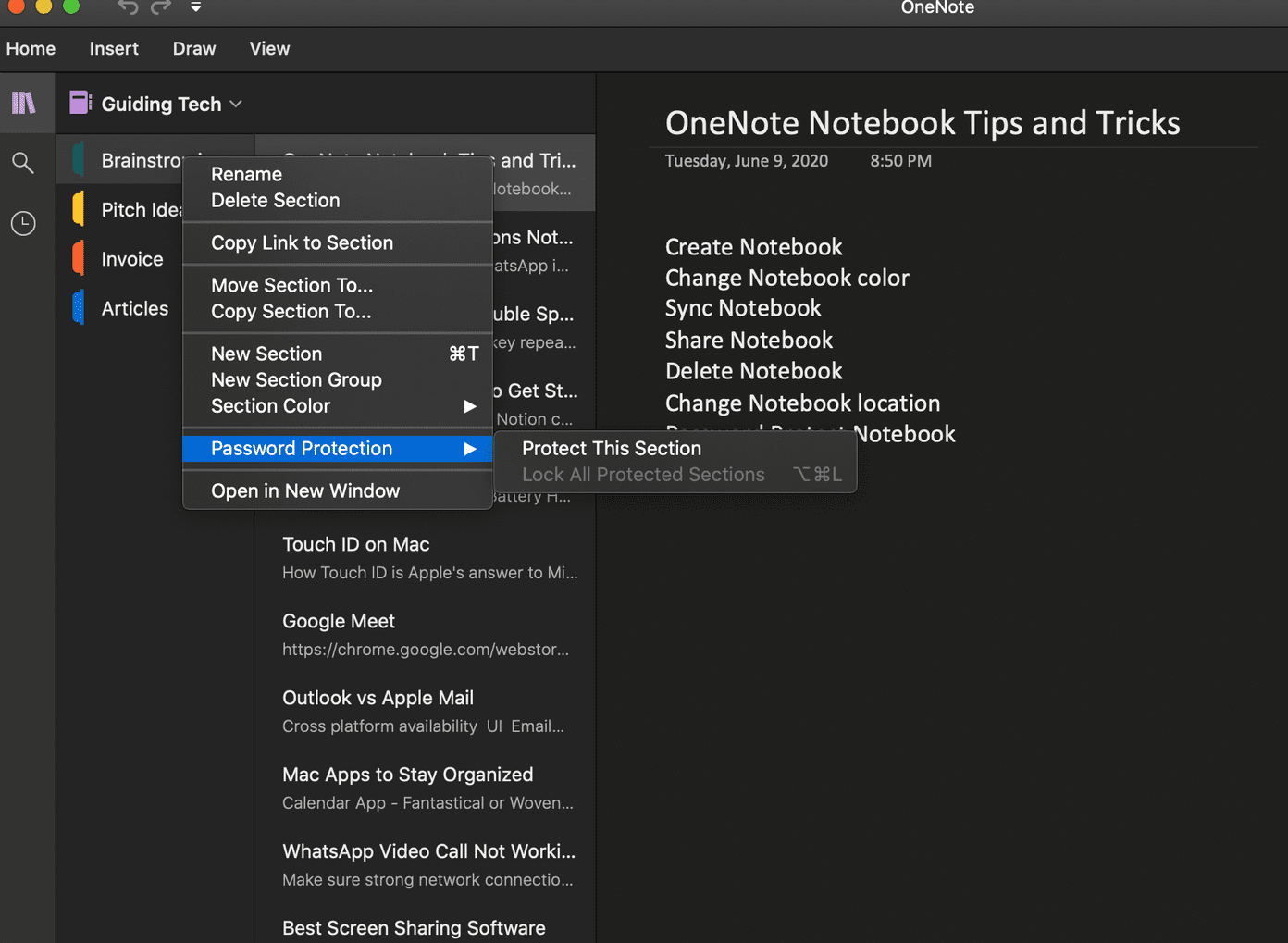 Onenote password protect