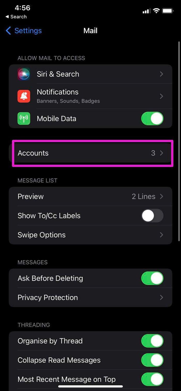 Open accounts menu
