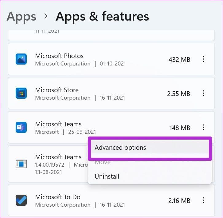 Open advanced options