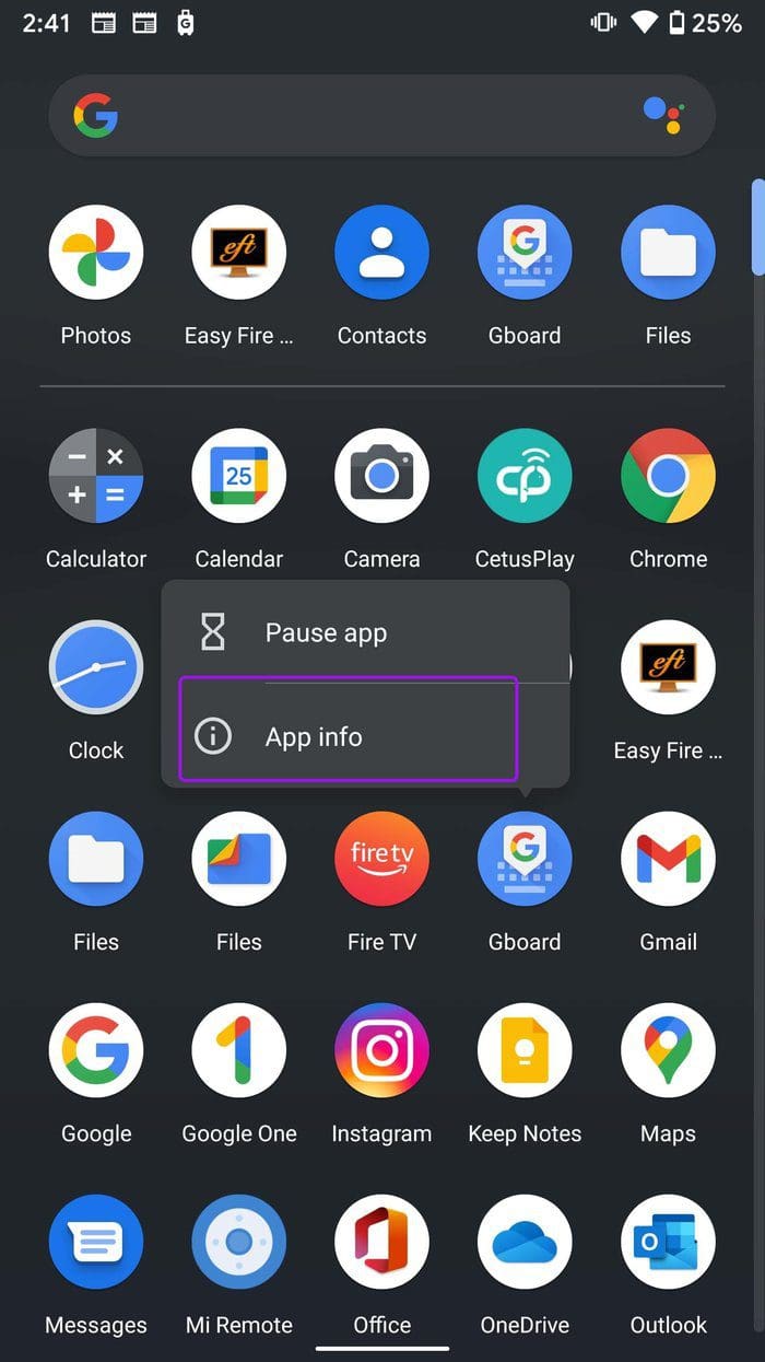 Open app info menu Fix typing lag on android keyboard