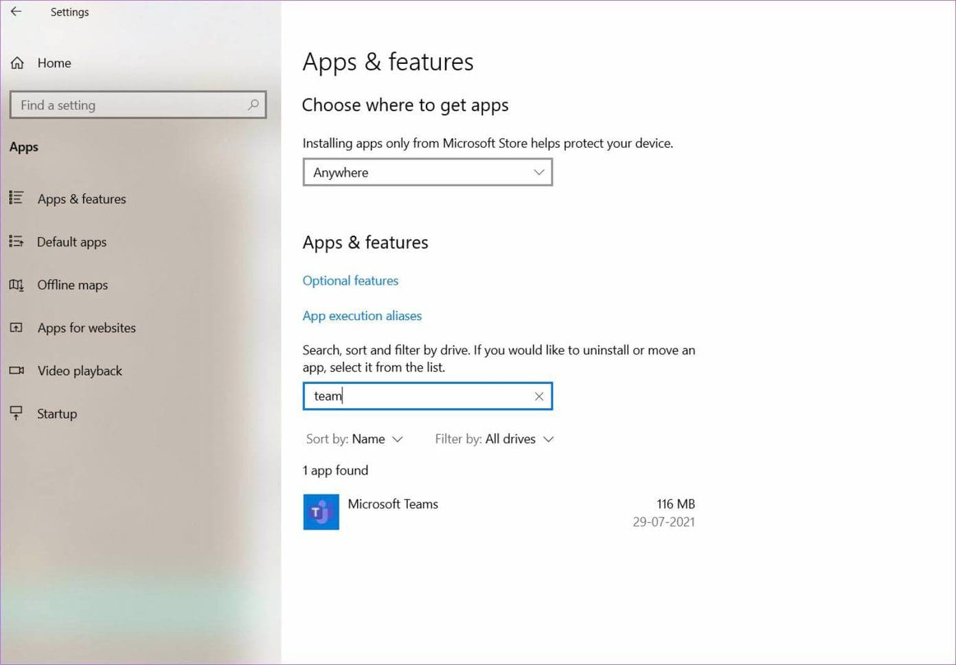 Open apps and features menu