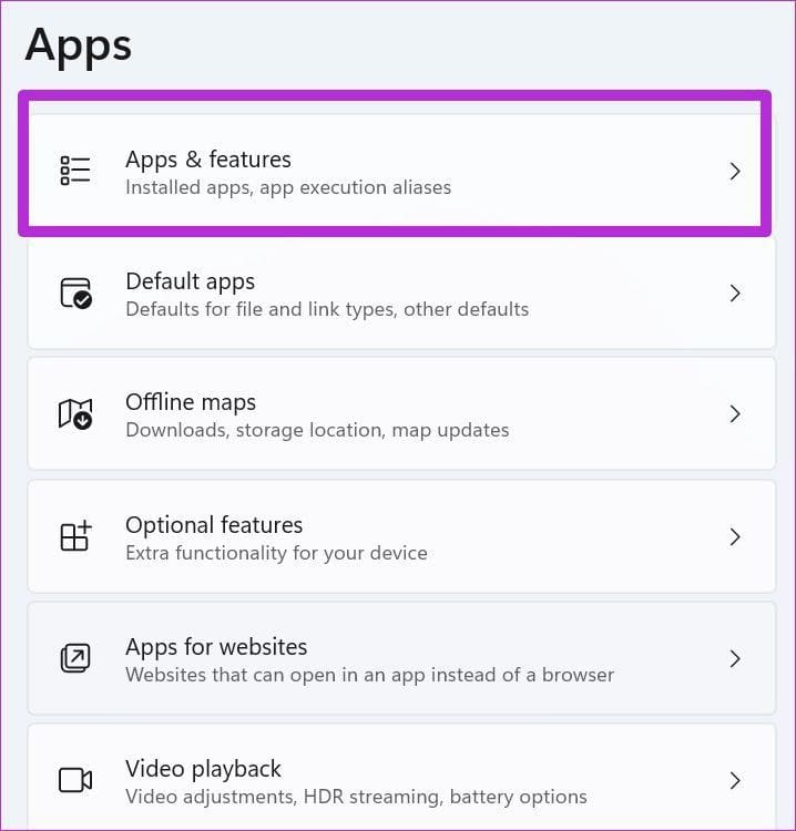 Open apps and features menu