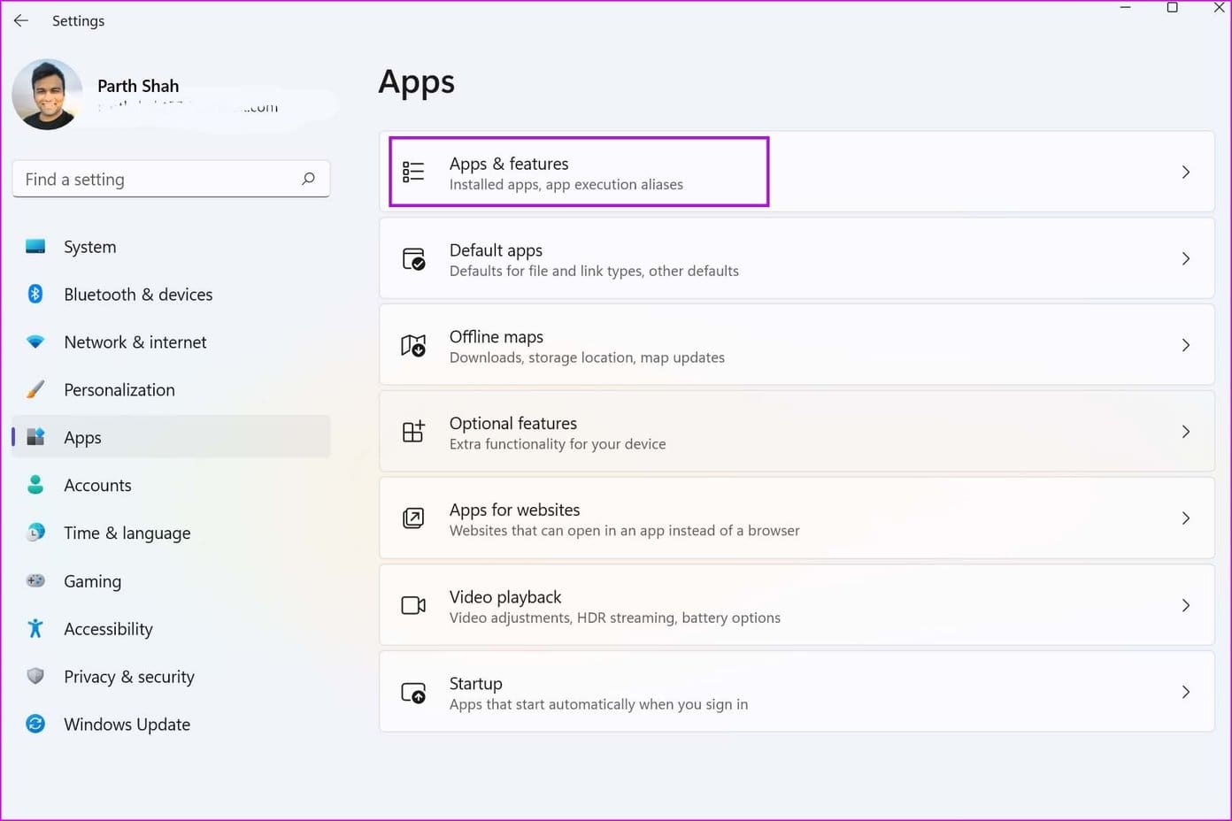 Open apps and features