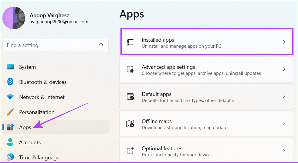 open apps and hit installed apps
