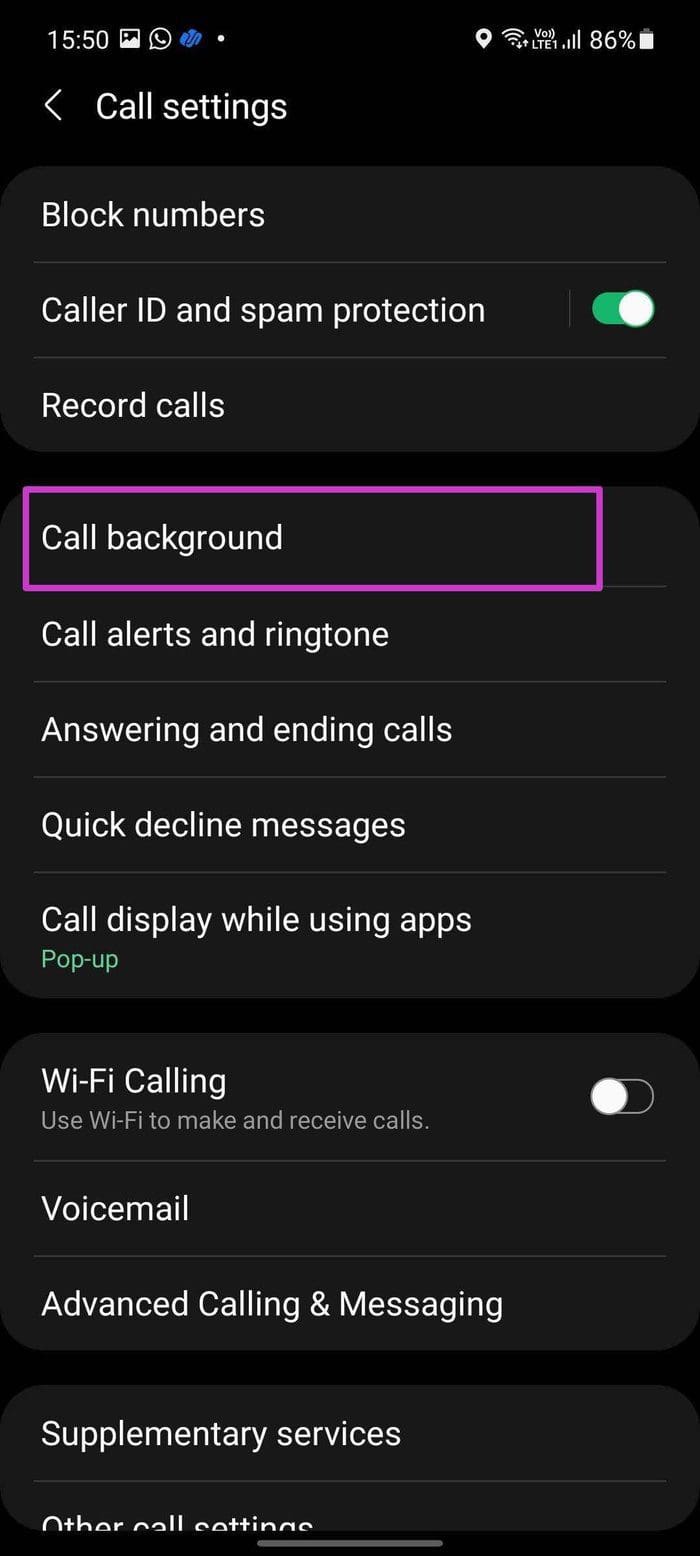 Open call background menu