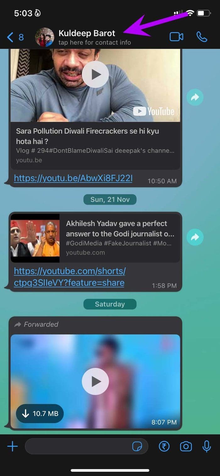 Open contact info in whatsapp
