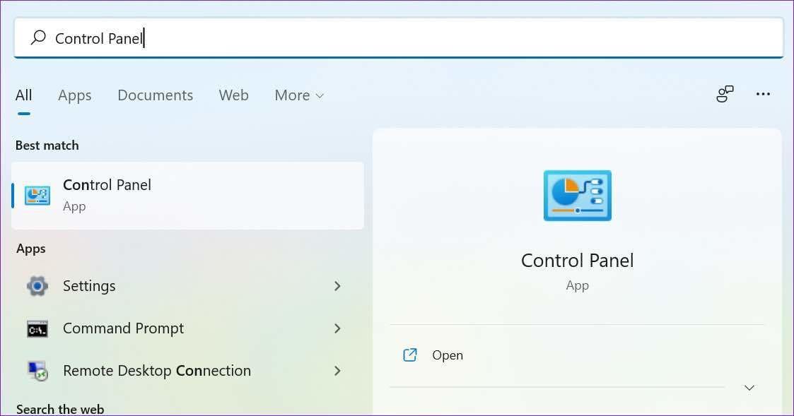 Open control panel on windows 10
