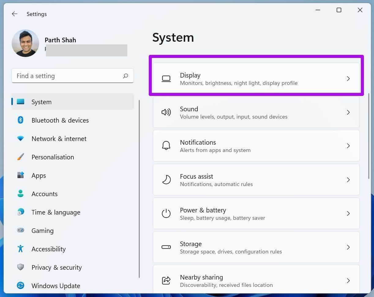 Open display menu