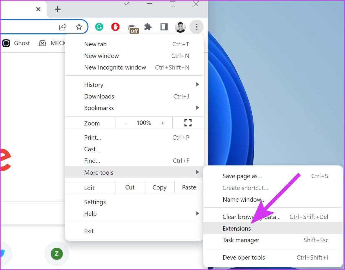 Open browser extensions