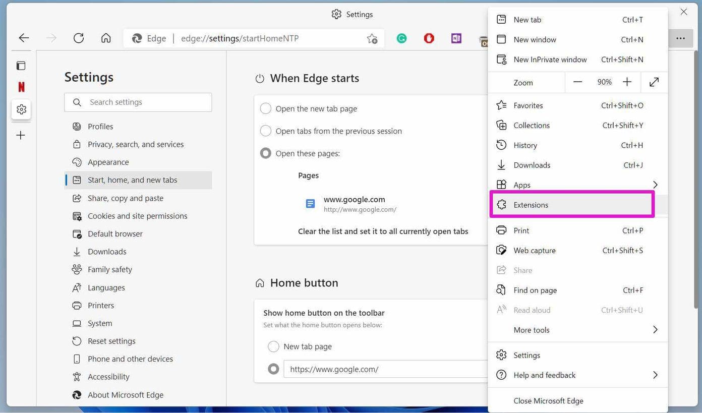 Open extensions menu