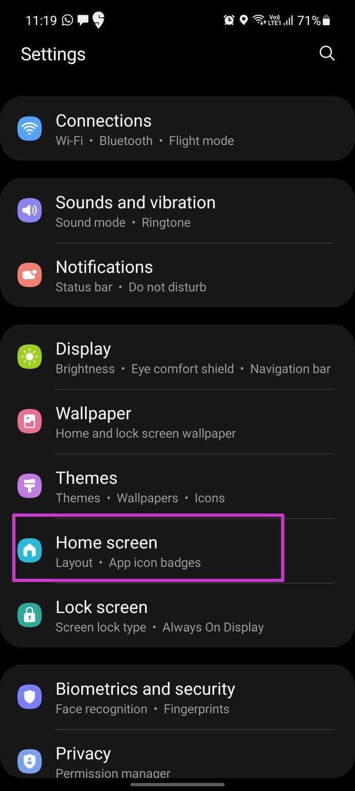 Open home screen