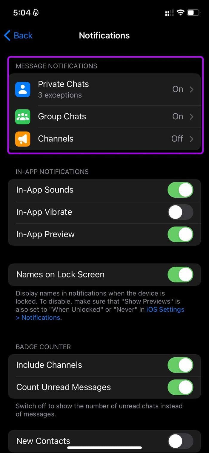 Open message notification in telegram