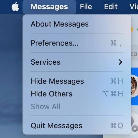 Open messages preferences