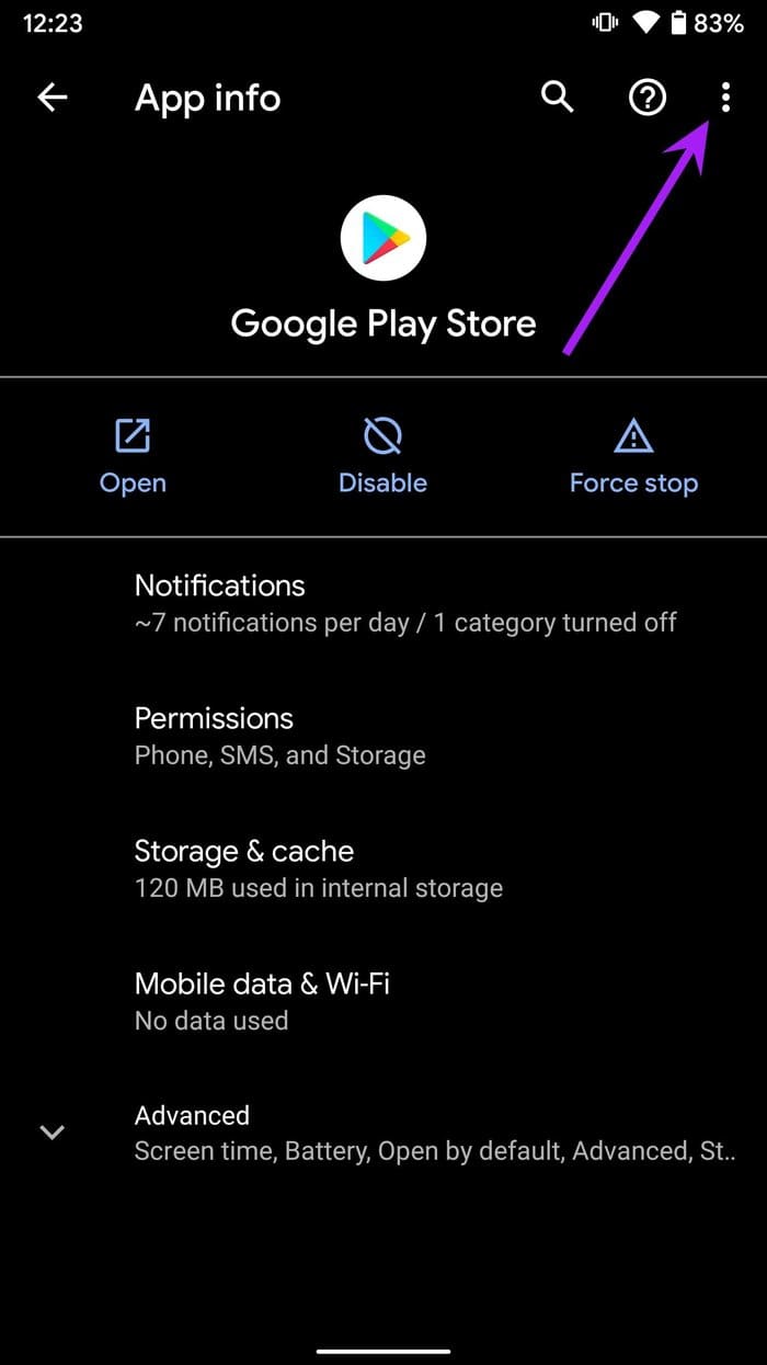 Open more menu apps not updating on android