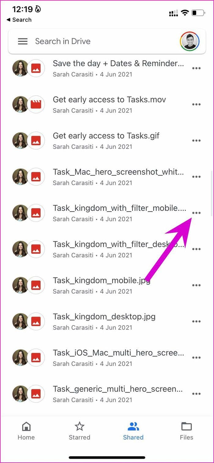 Open more menu in drive for i Phone