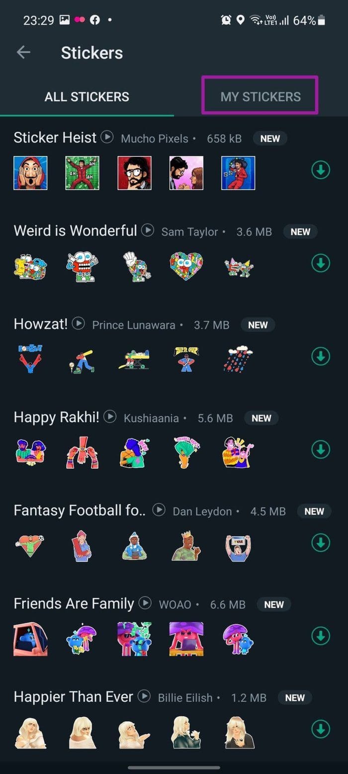 Open my stickers menu