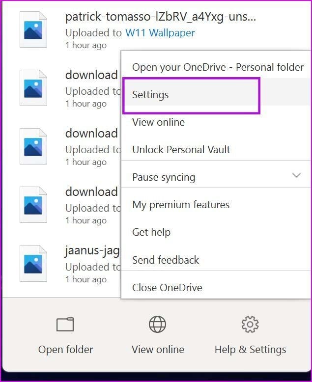 Open onedrive settings