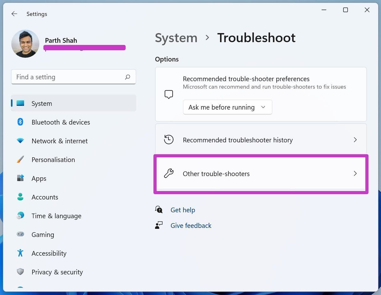 Open other troubleshooters