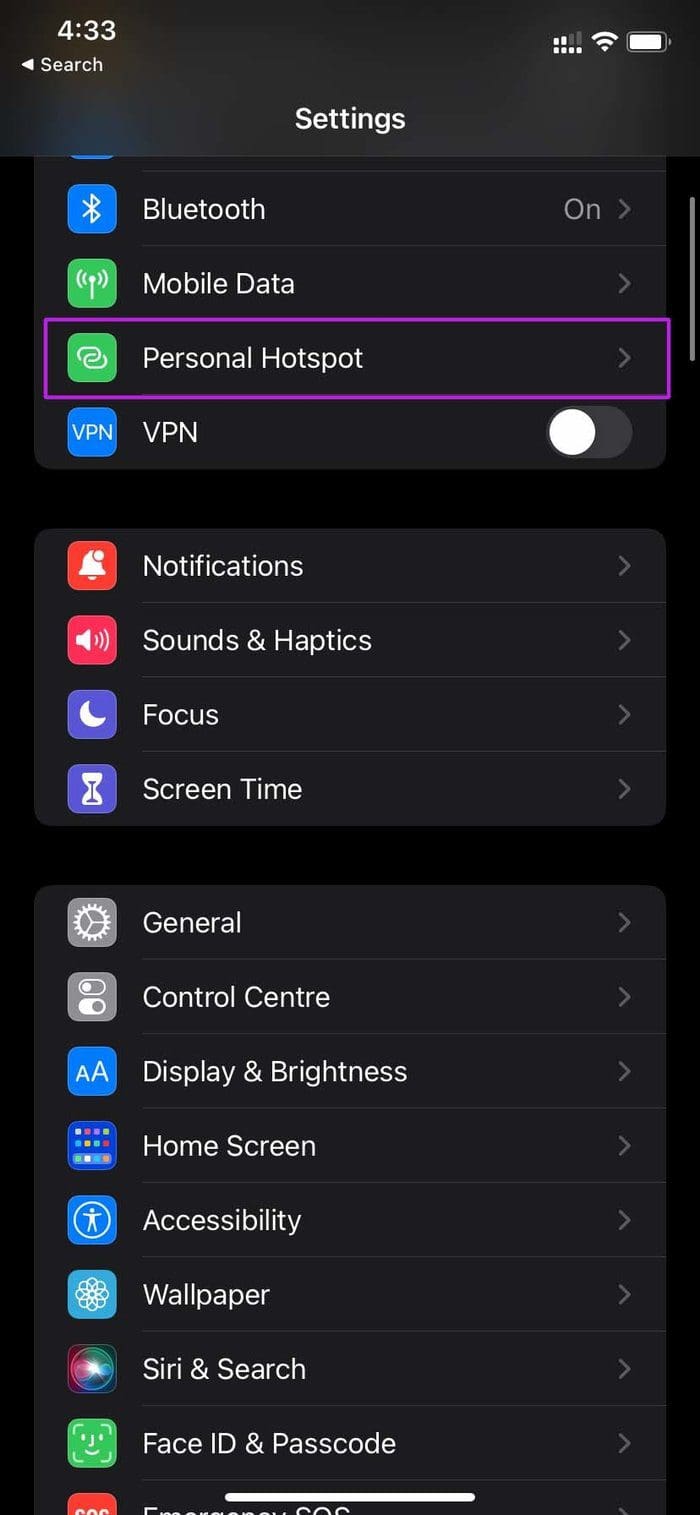 Open personal hotspot on i Phone