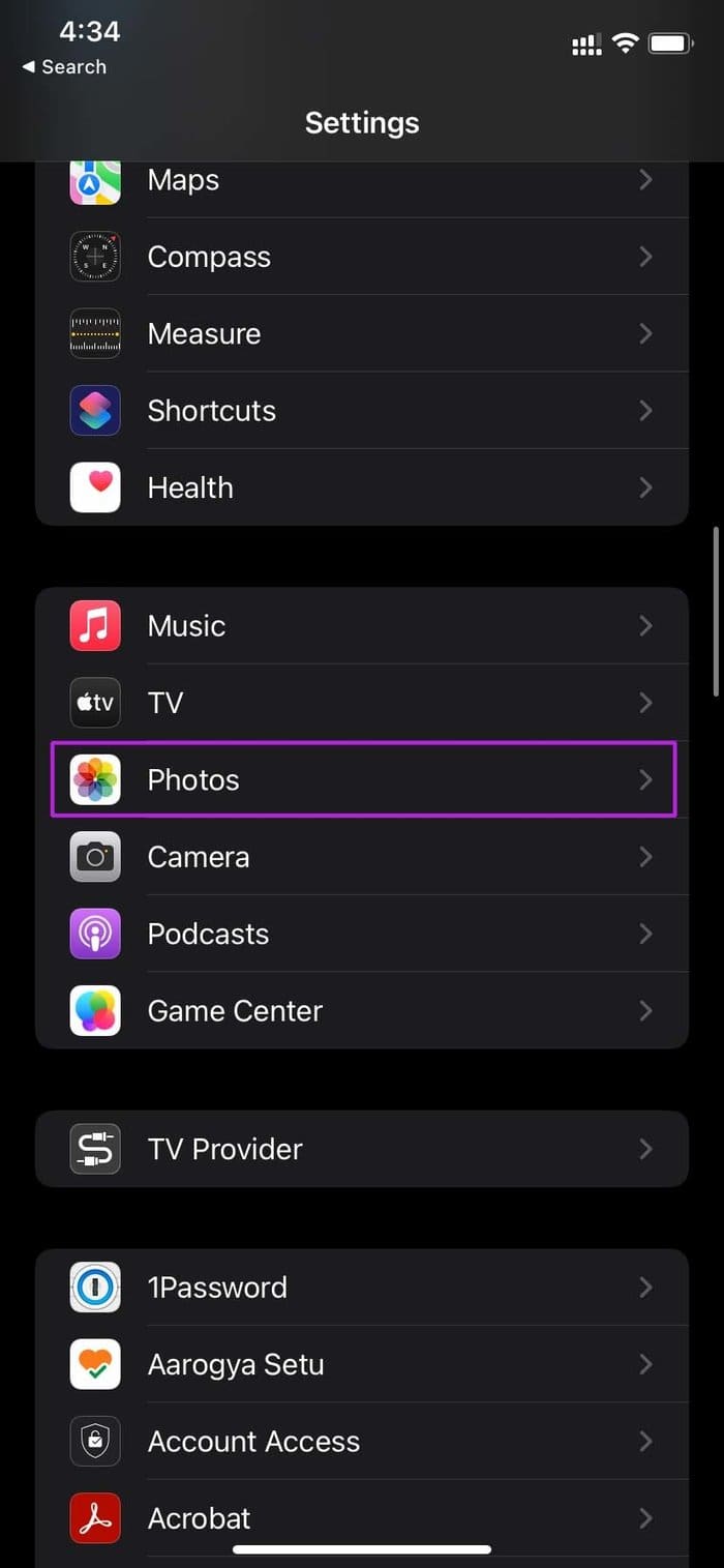 Open photos app settings