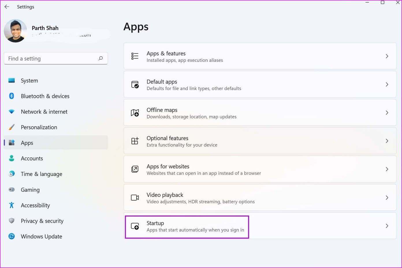 Open startup menu