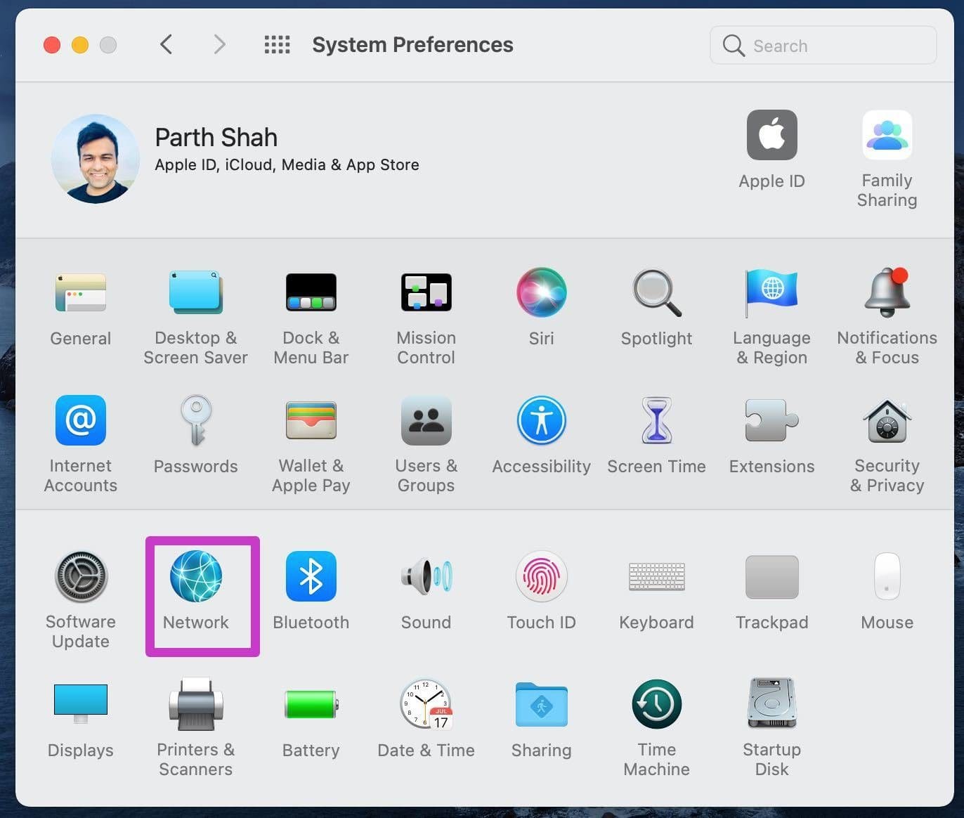 Open the network menu