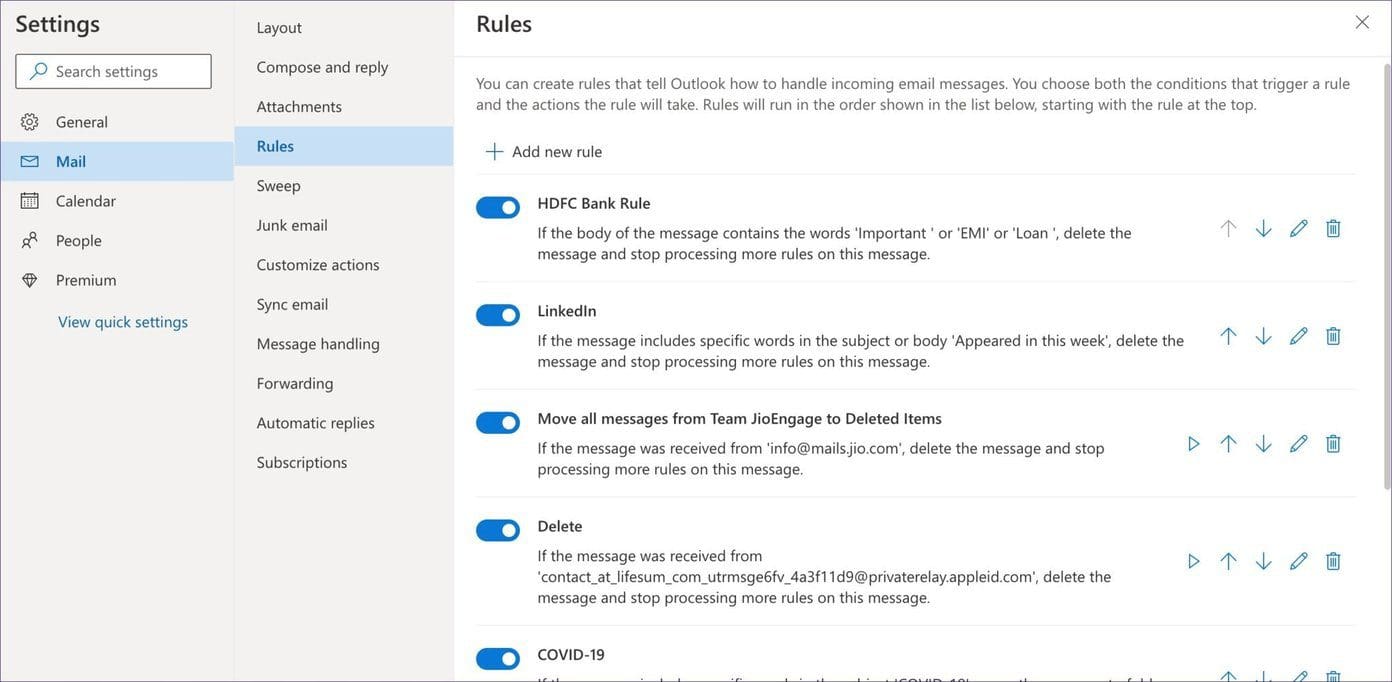 Outlook rules 2