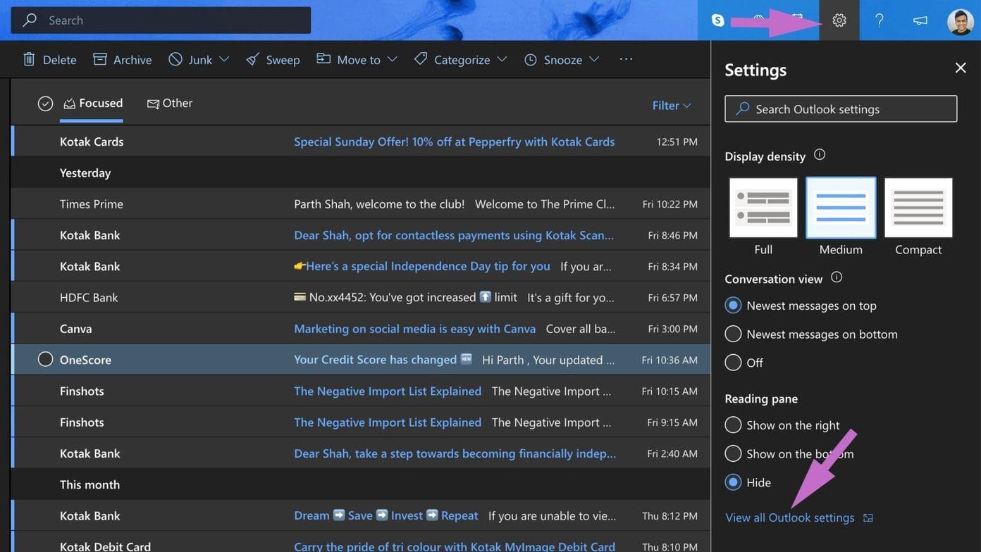 Outlook settings