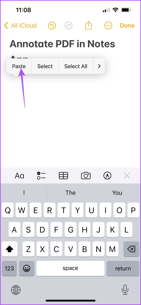 paste pdf file in notes app iphone