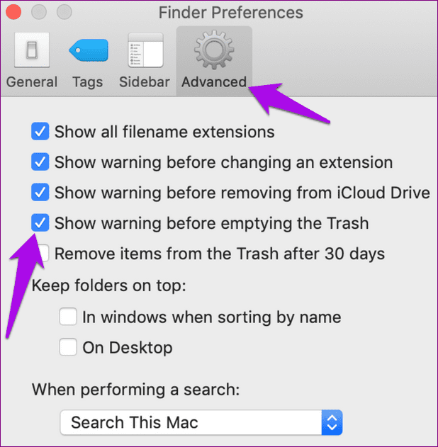 Permanently delete files mac show warning before emptying trash