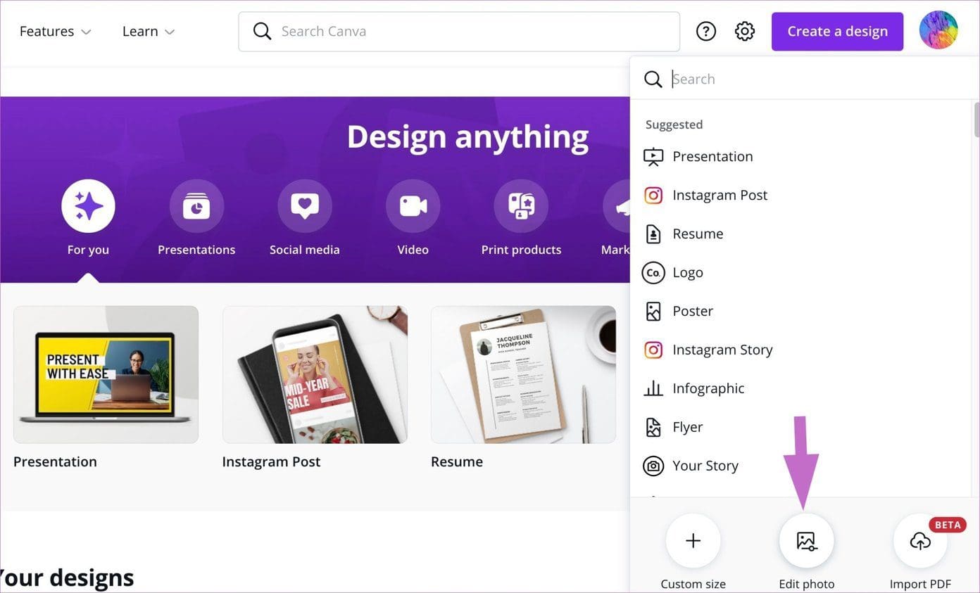 Photo editing in canva