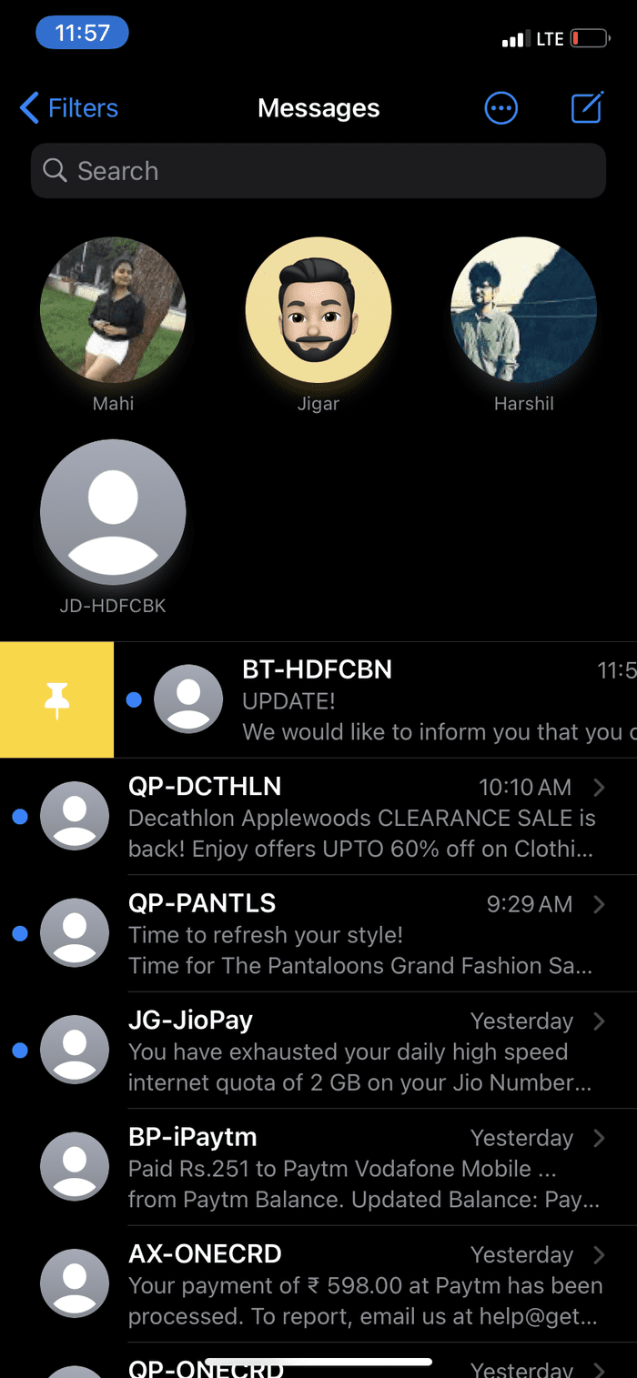 Pin convesation in messages