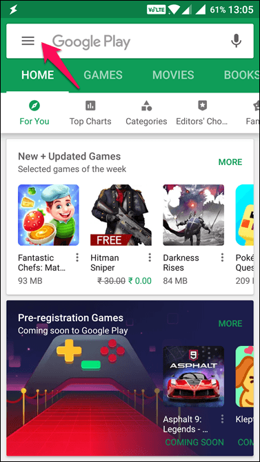 Play Store Main Screen