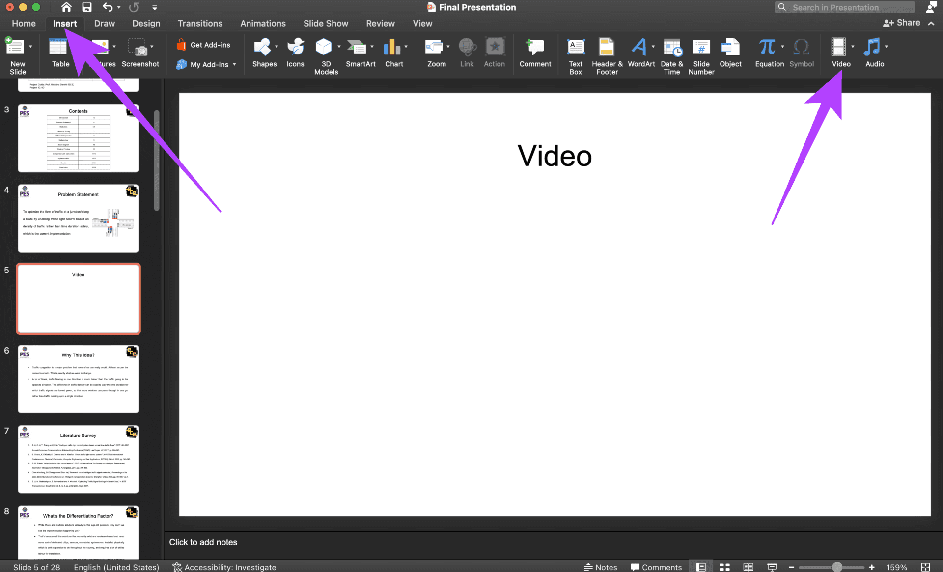 Insert tab on Powerpoint