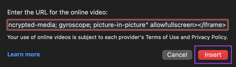 Enter video URL