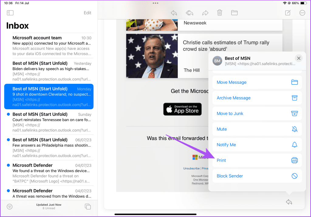 print email mail app iPad