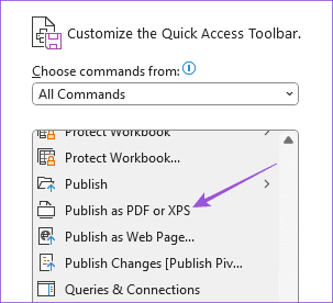 publish as PDF quick access toolbar excel