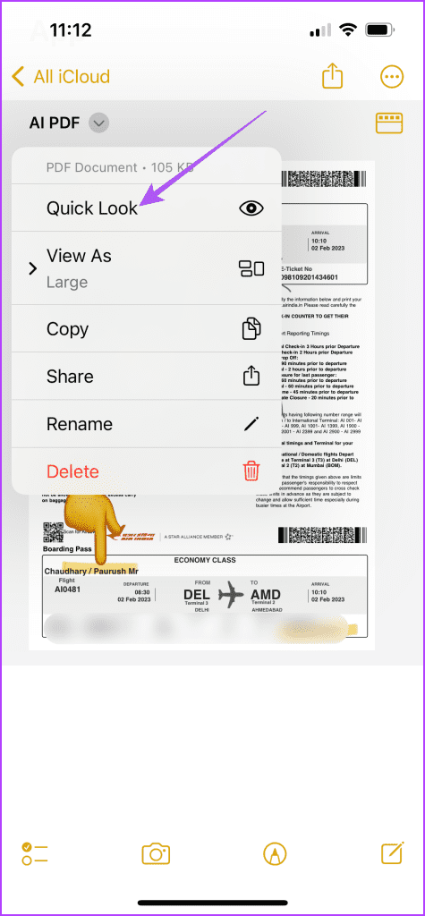 quick look pdf file notes app iphone