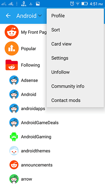 Reddit Subbreddit Options