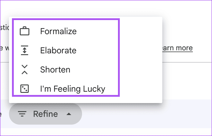 refine text options help me write gmail