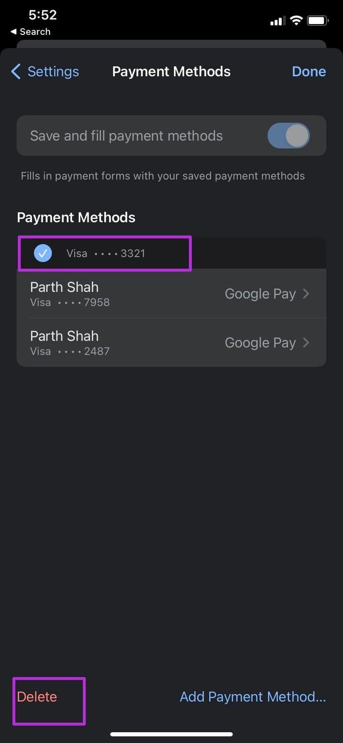 Remove card in chrome