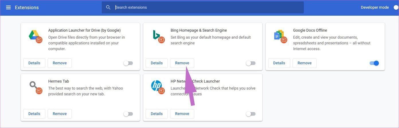 Remove chrome extensions